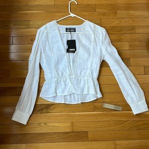 Reformation Odette Top, white, long sleeve button front, NWT, size M